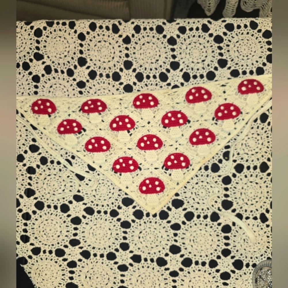 Source Unknown Red and Cream Mushroom Scarf